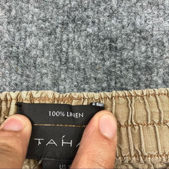Tahari Linen pants khaki loose fit flow pants small - Picture 6 of 9